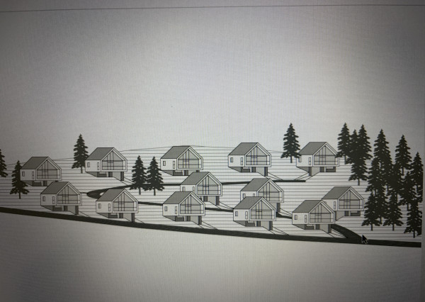 Predaj investičného stavebného pozemku v rekreačnej oblasti  Krahule ( Žiar nad Hronom ), štúdia na výstavbu 13 chát.